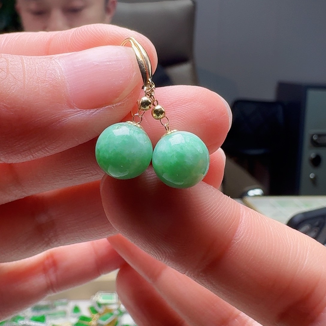 翡翠18K金镶嵌耳饰多样性发货其一