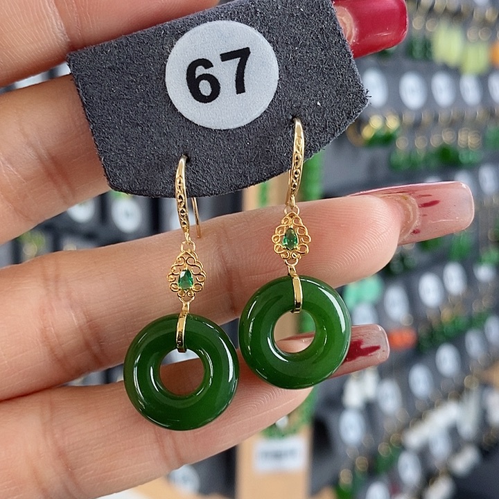 和田玉耳饰18K金镶嵌