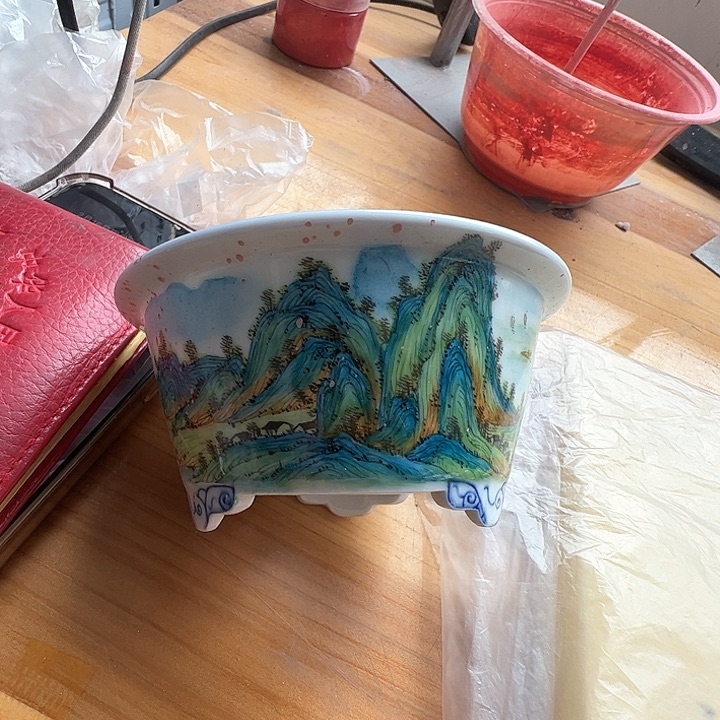 白泥花盆手工手绘陶瓷花盆
