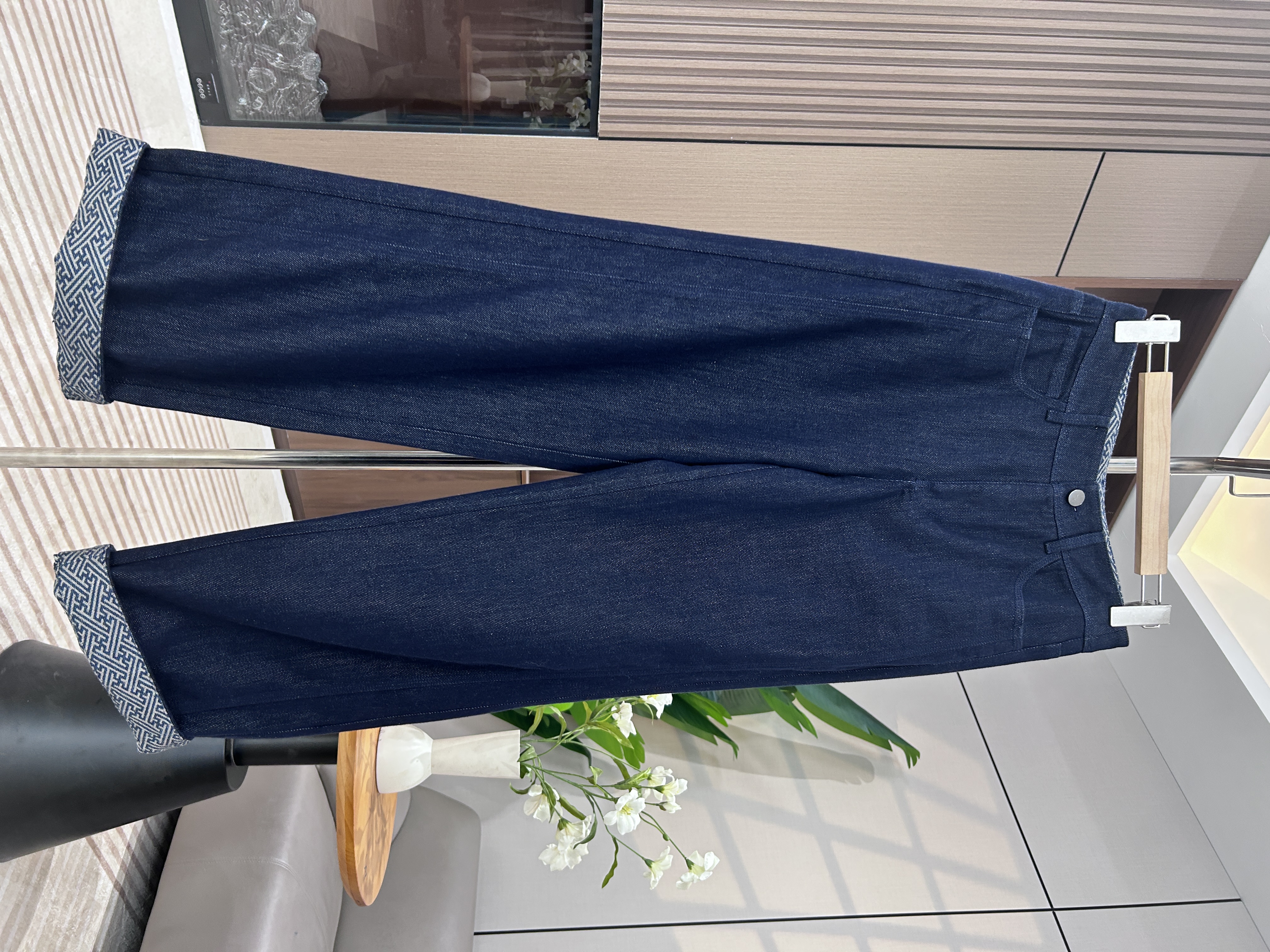 星空牛仔高腰直筒休闲裤遮肉显瘦秋百搭时尚内印花阔腿裤女TQ9068
