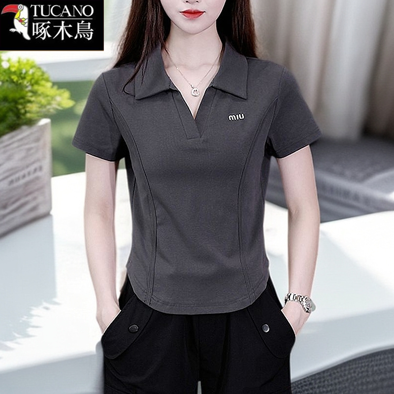 啄木鸟新款刺绣短袖T恤减龄高级感2025年夏季休闲百搭短袖上衣女