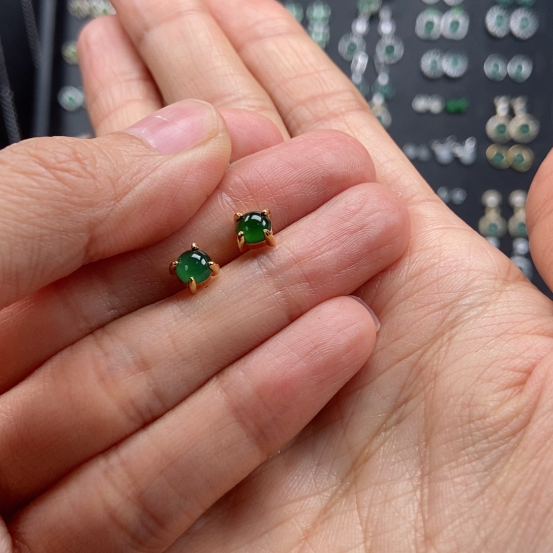 翡翠耳饰银S925镶嵌翡翠首饰