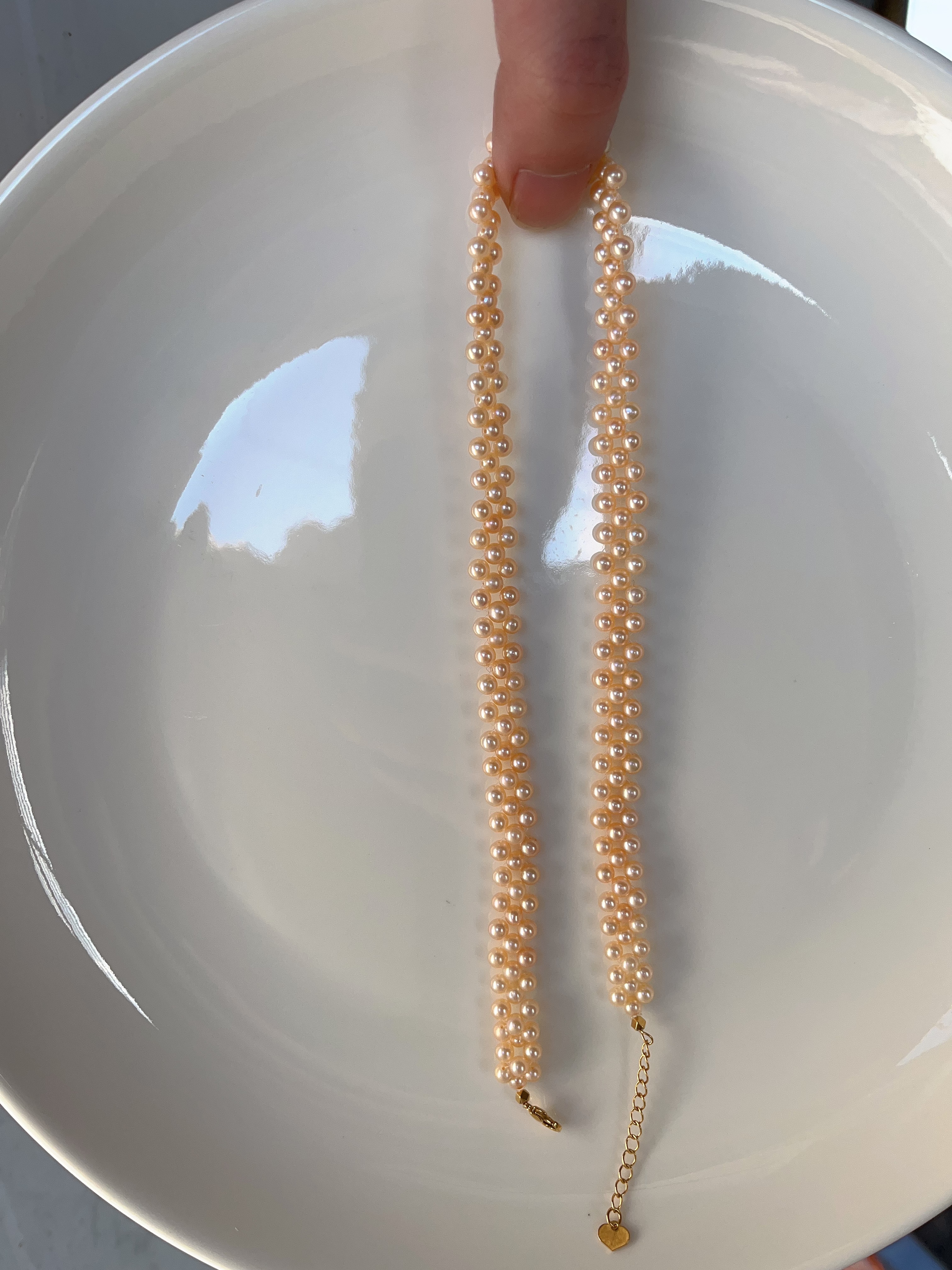 天然淡水蕾丝珍珠项链重工手工编织极光3-4.5mm中国红小米珠