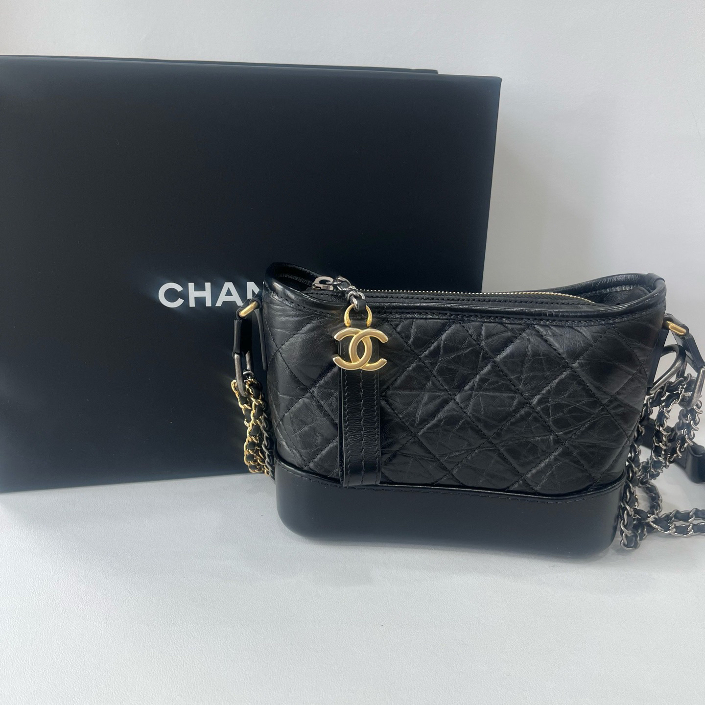 95新 Chanel/香奈儿 捐金沉珠/小号流浪包黑色单肩