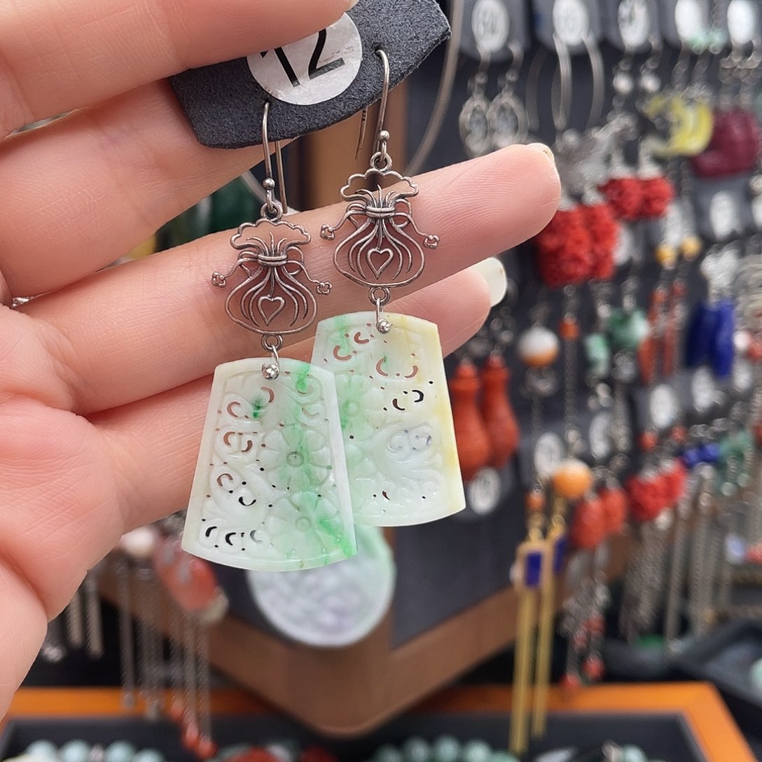 翡翠耳饰银S925镶嵌✨***✨803ghjhhhh