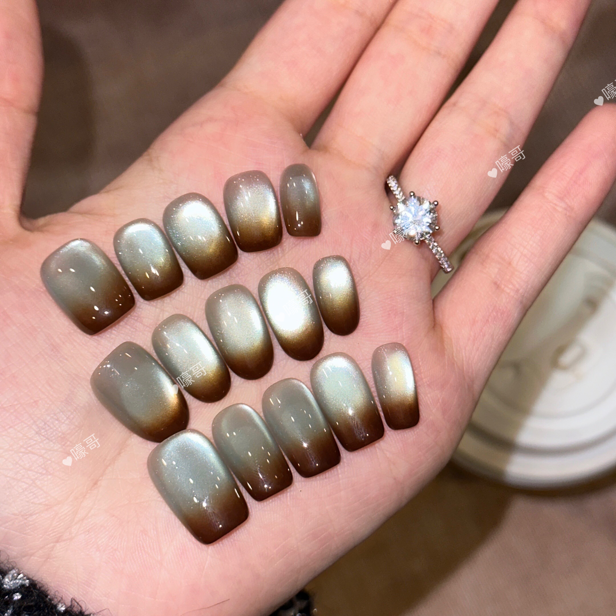 【薄荷咖啡】猫眼高级渐变显白秋冬纯手工穿戴甲精致美甲