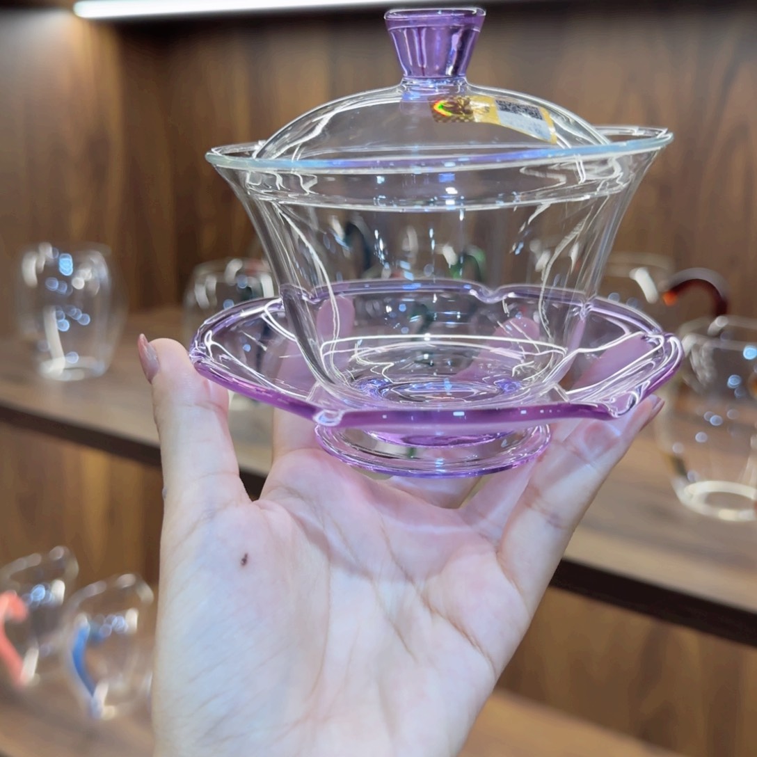 禾器荷叶盖碗浅紫色