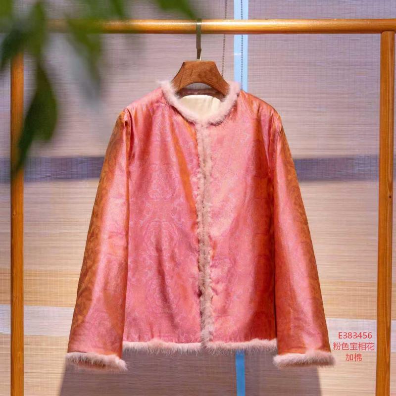 【锦系】真丝新中式国风桑蚕丝圆领直襟加棉长袖外套383456