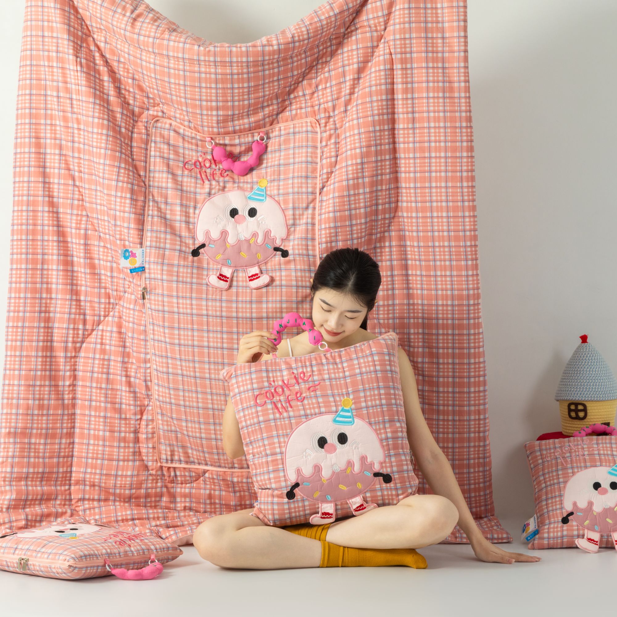 车载靠腰被【手提曲奇饼干】幼儿学生被可爱两用办公室多功能抱枕被