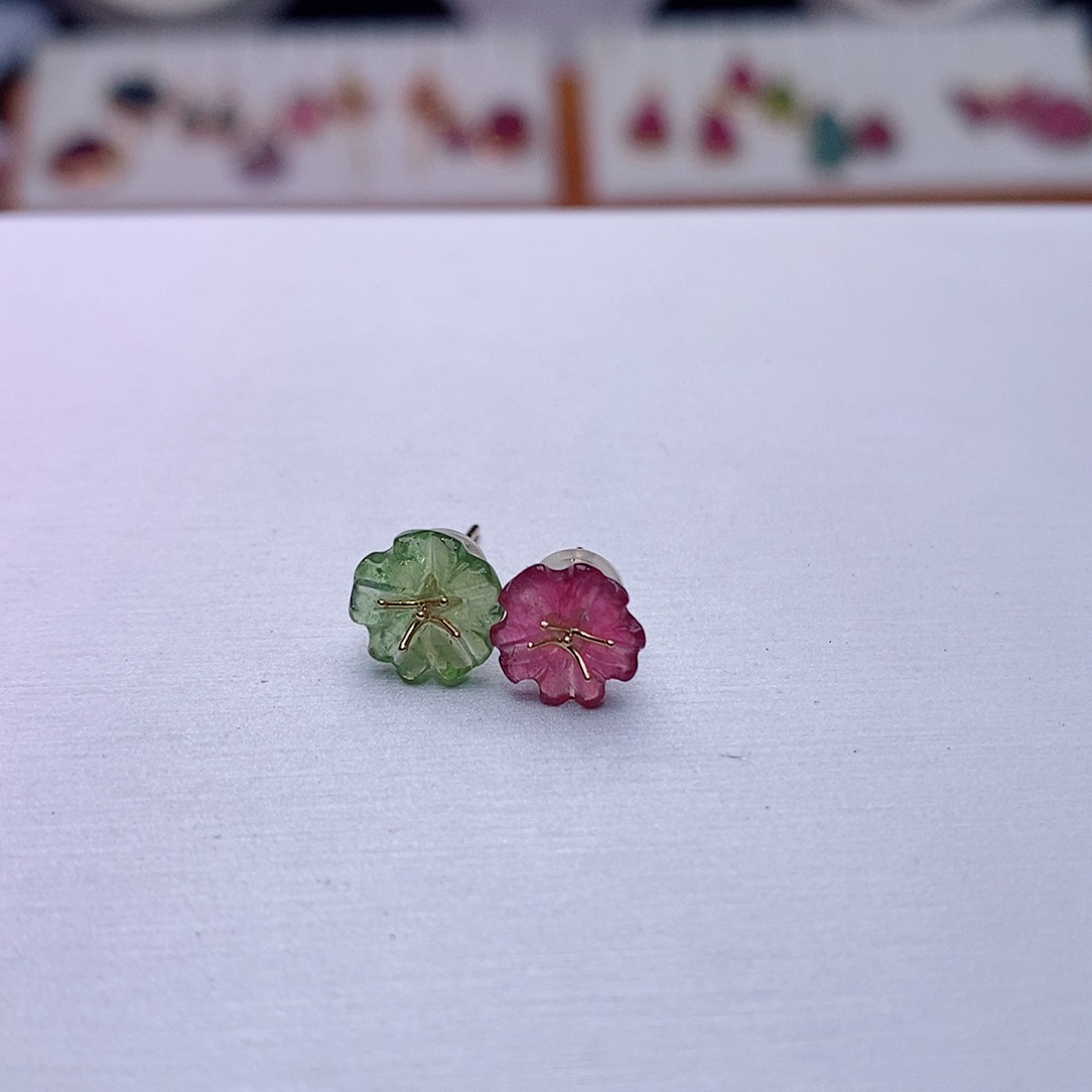 碧玺耳饰18K金镶嵌碧玺耳饰