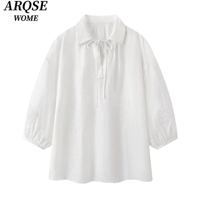 【衬衫】【商场同款】2025夏季新款宽松舒适七分袖白衬衫女上衣5042