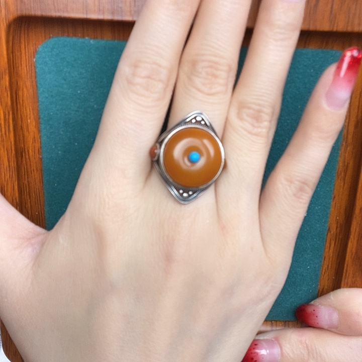 蜜蜡戒指银S925镶嵌戒指