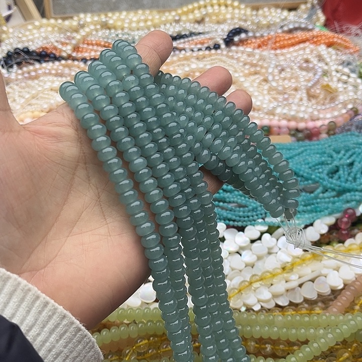 玛瑙/玉髓珠宝半成品未镶嵌一条8m蓝水和田玉算盘珠