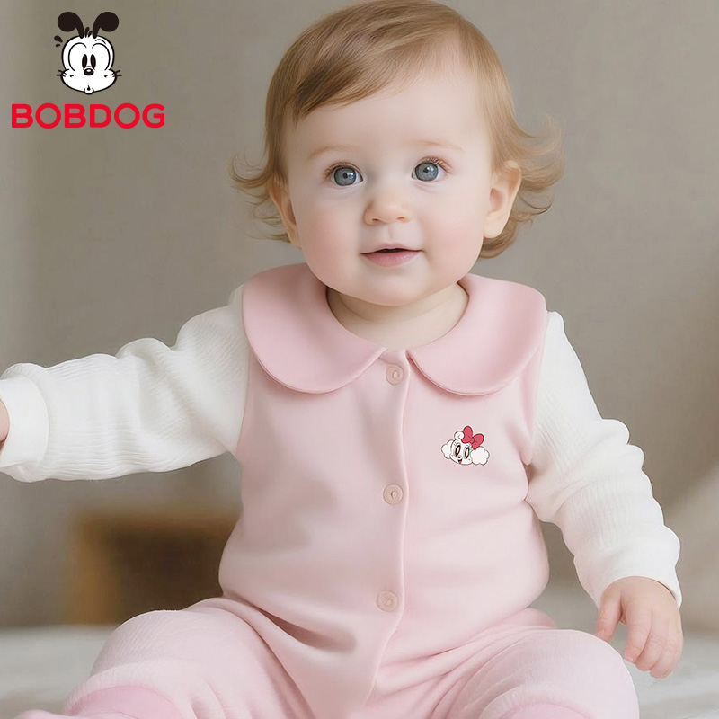 巴布豆2025新款秋冬60g偏开薄棉加厚纯棉男女宝宝连体衣爬服哈衣