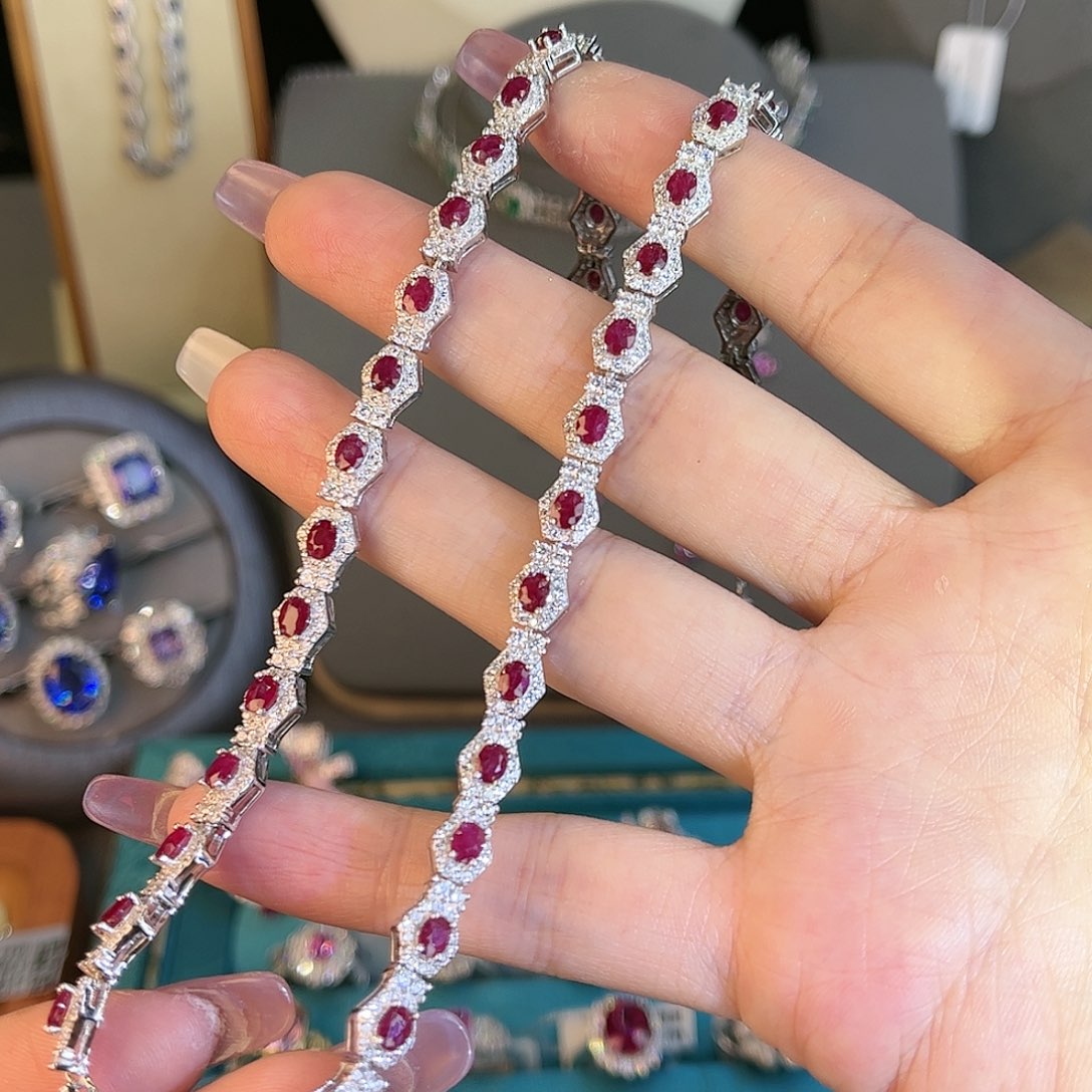 红宝石颈饰银S925镶嵌