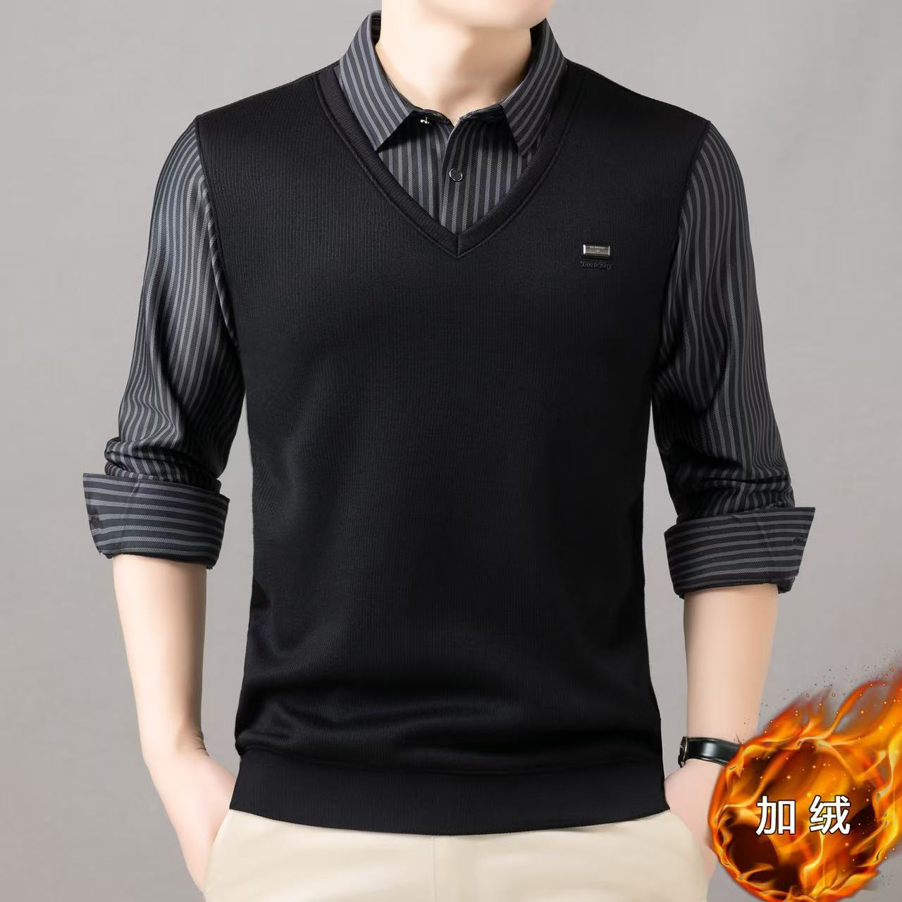 秋冬针织衫翻领休闲保暖加厚小个子xs码男毛衣冬季