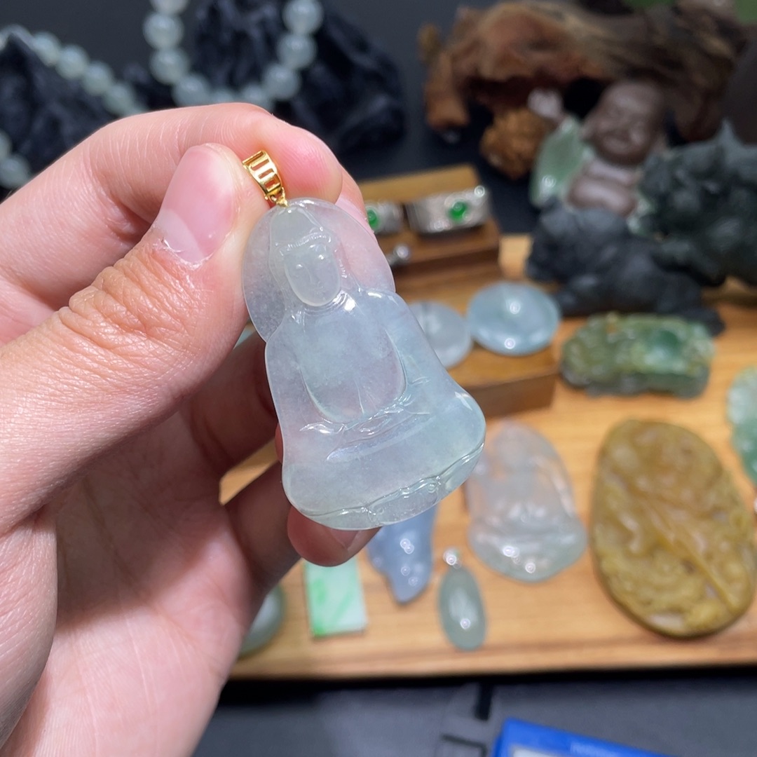 定制翡翠18K金镶嵌吊坠