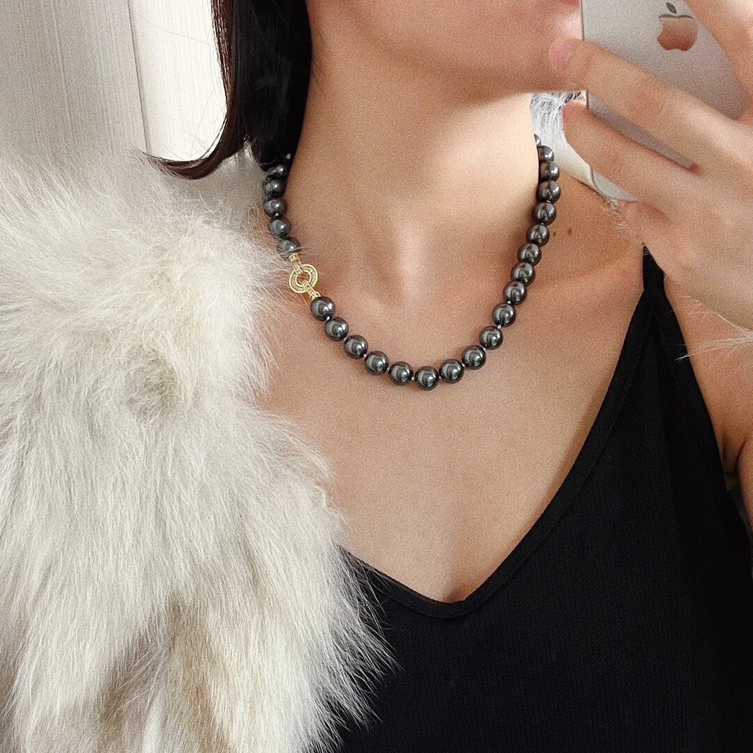  深海母贝珠10m珠孔雀绿项链 XL167