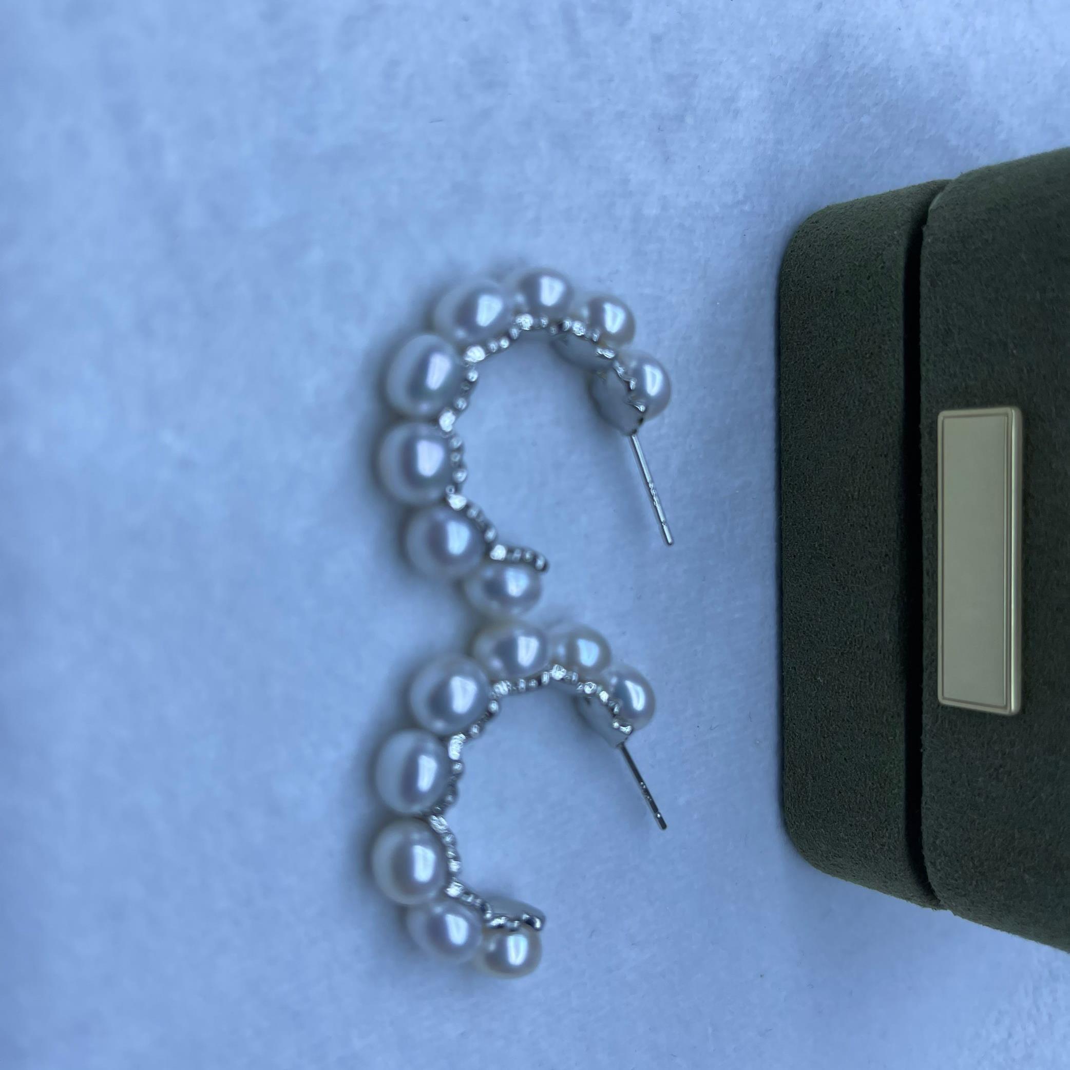 半圈淡水甜甜圈时尚轻奢百搭耳饰（46号）珍珠气质白色复古