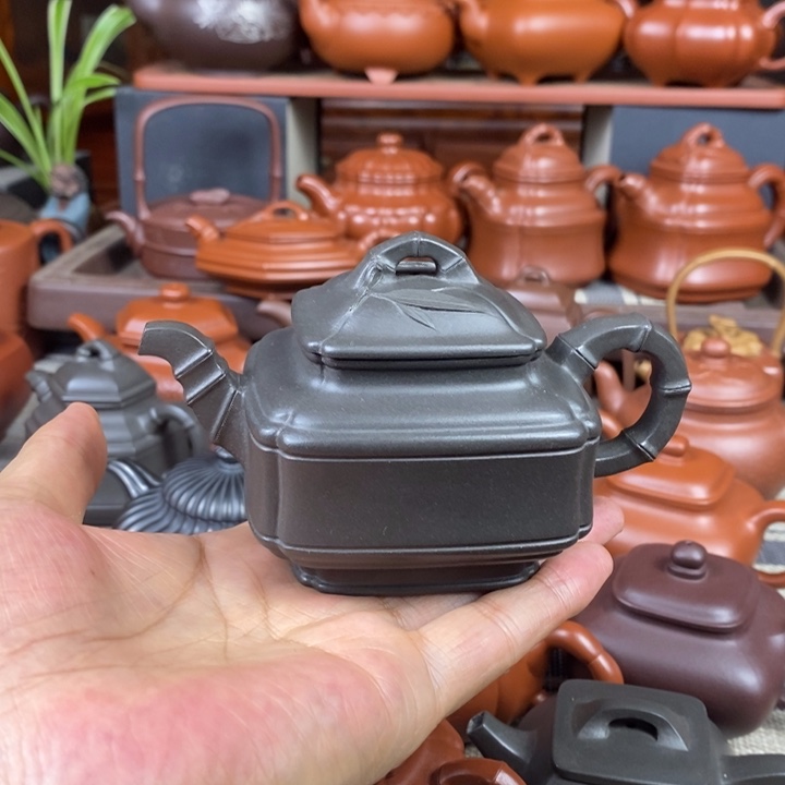 紫砂茶壶四方竹鼓200cc原矿古天青特价