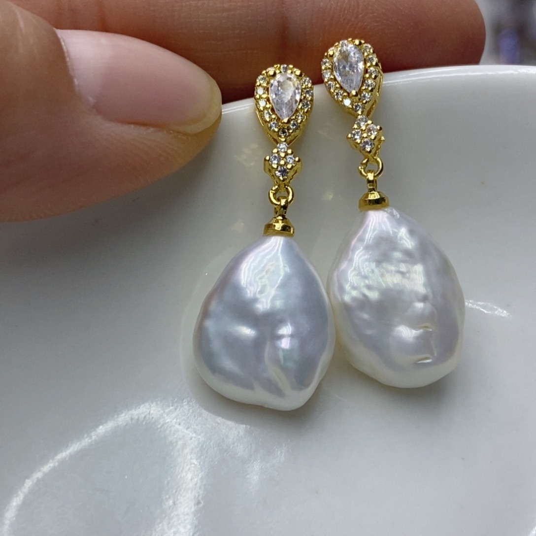 淡水珍珠耳饰银S925镶嵌