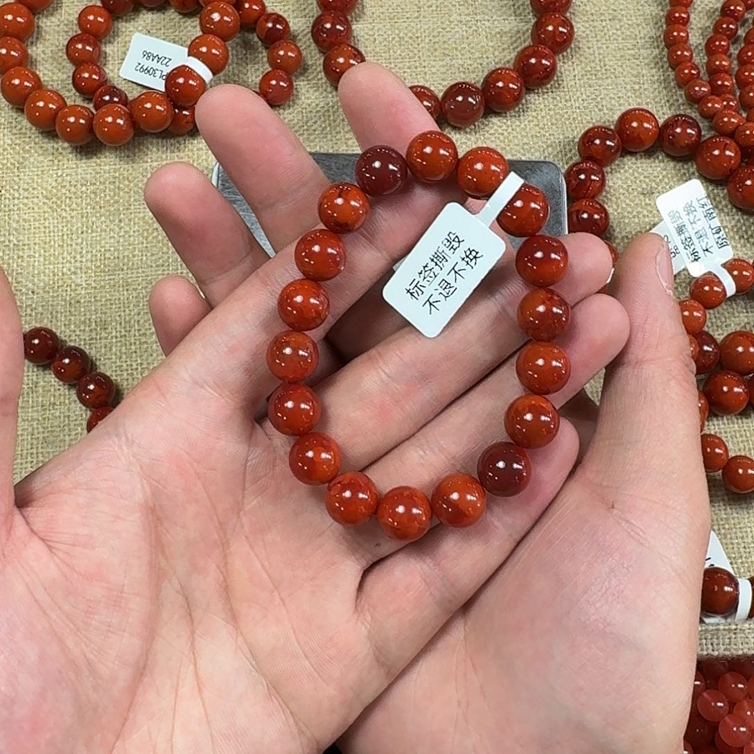 南红玛瑙手链未镶嵌火*土原矿南红手串10mm➕瓦西车厘子双色