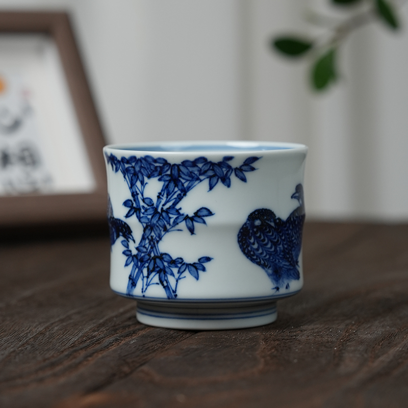 【墨舍柴窑】竹报平安竹节杯纯手工手绘主人杯moshe747