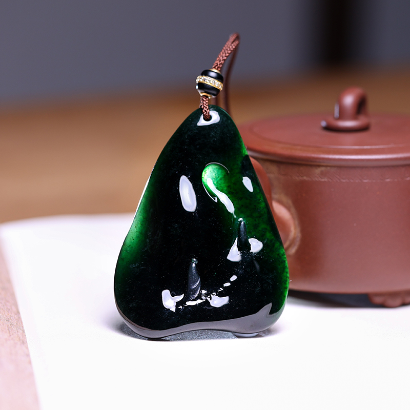 【庄家翡翠】冰种墨翠挂件