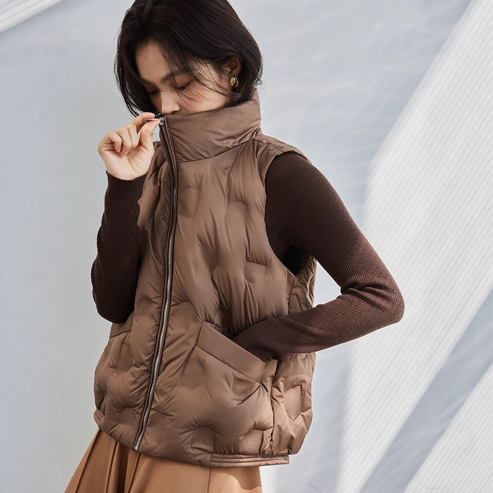 【盛都】直充式白鸭绒立领加厚宽松气质通勤保暖羽绒服马甲女12806