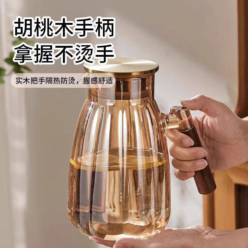 冷水壶琥珀玻璃耐高温家用储水大容量凉水壶白开水杯冰箱冷泡茶壶