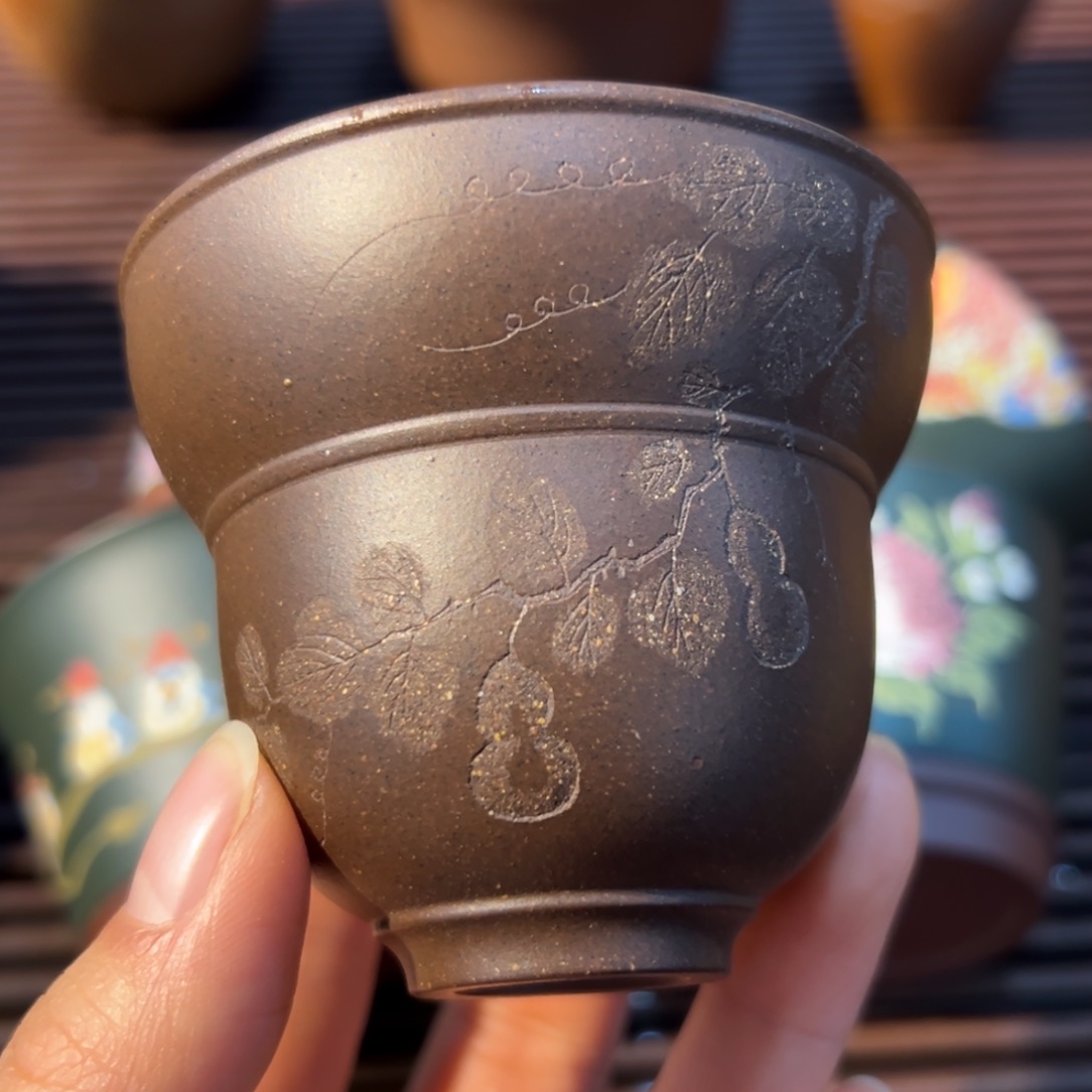 紫砂茶杯紫泥福禄