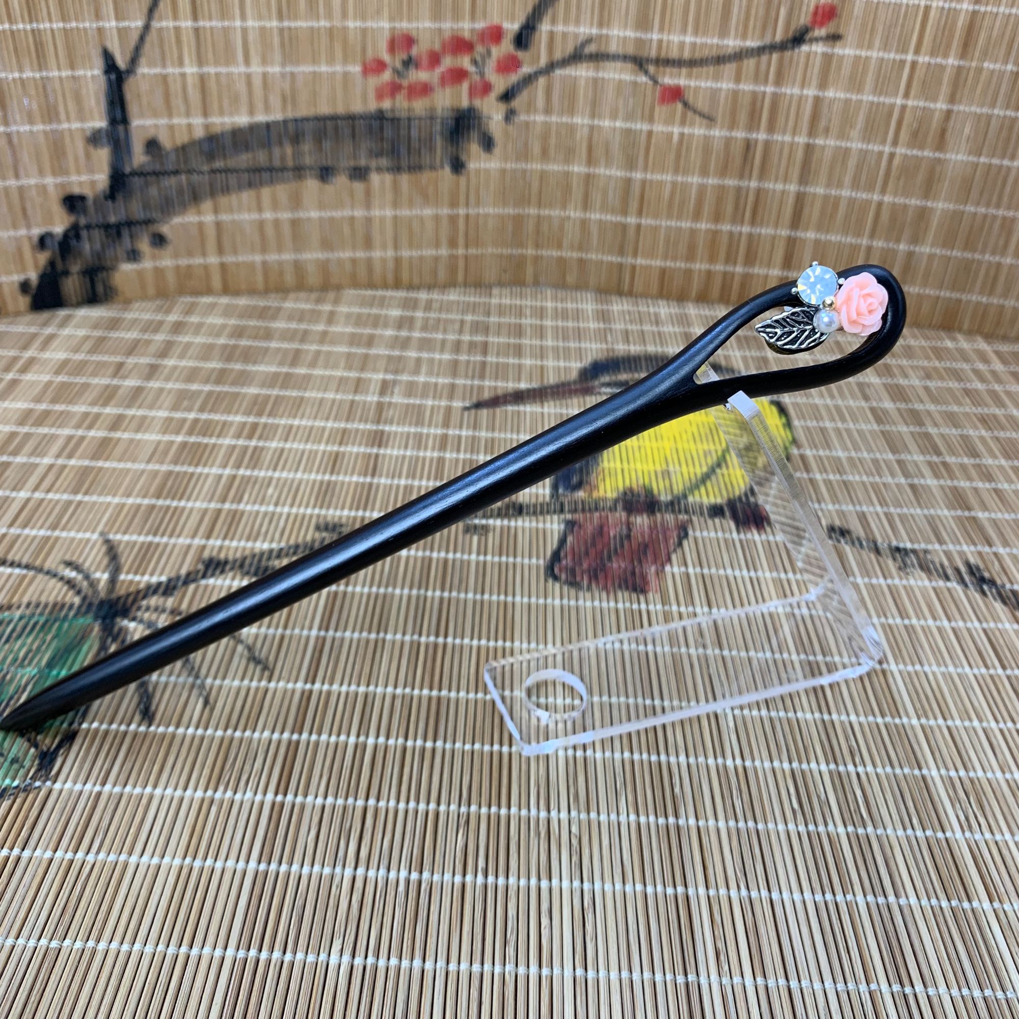 黑檀木悬浮小花简约百搭气质款檀木发簪 簪子