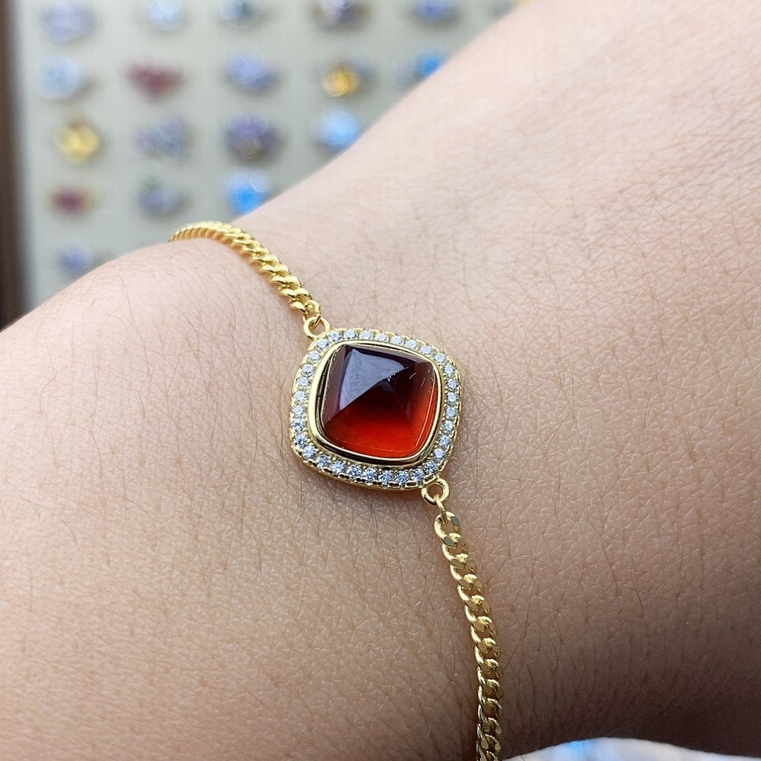 石榴石手链银S925镶嵌一物一证