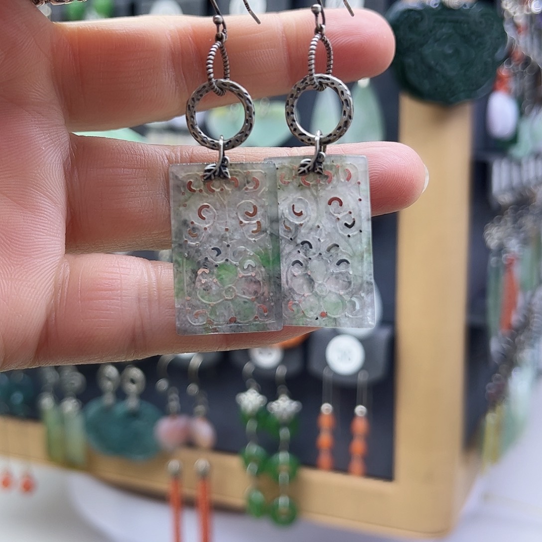 优***雅翡翠银S925镶嵌耳饰