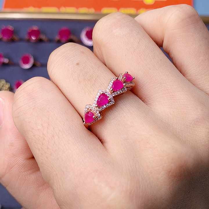 红宝石戒指银S925镶嵌