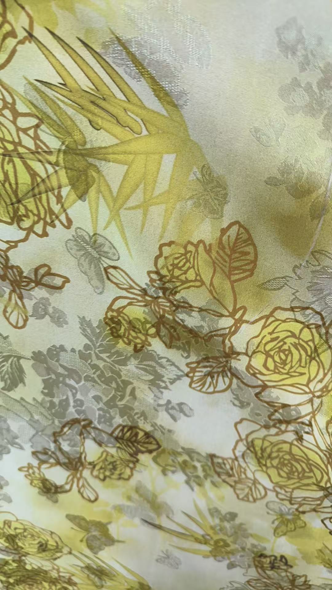 【黄色蔷薇】人丝红云纱面料新中式风格布料
