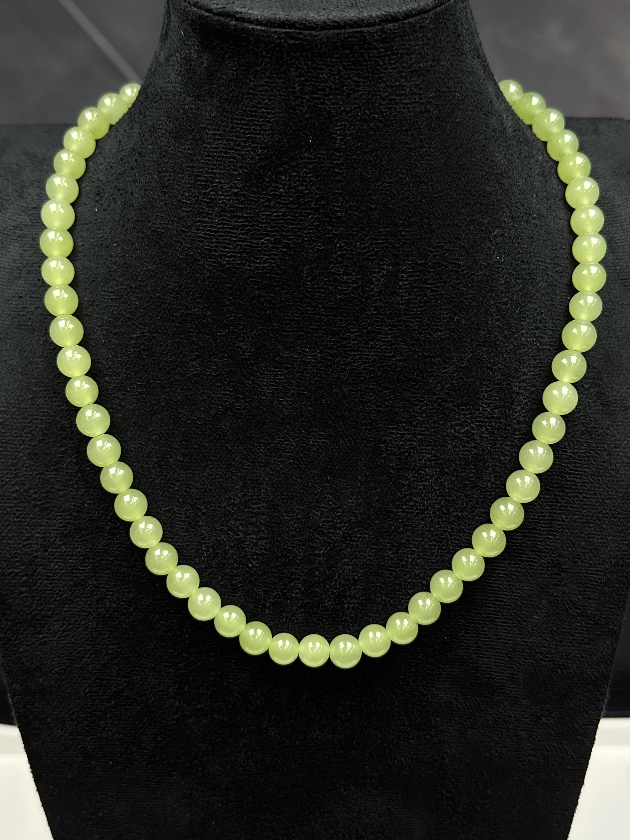 A42 湖水绿圆珠项链卡8mm 绿色长链气质妈妈时尚百搭链珠可旋转