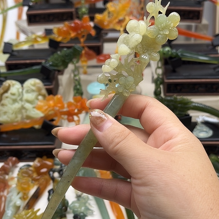 蛇纹石玉岫玉发簪未镶嵌