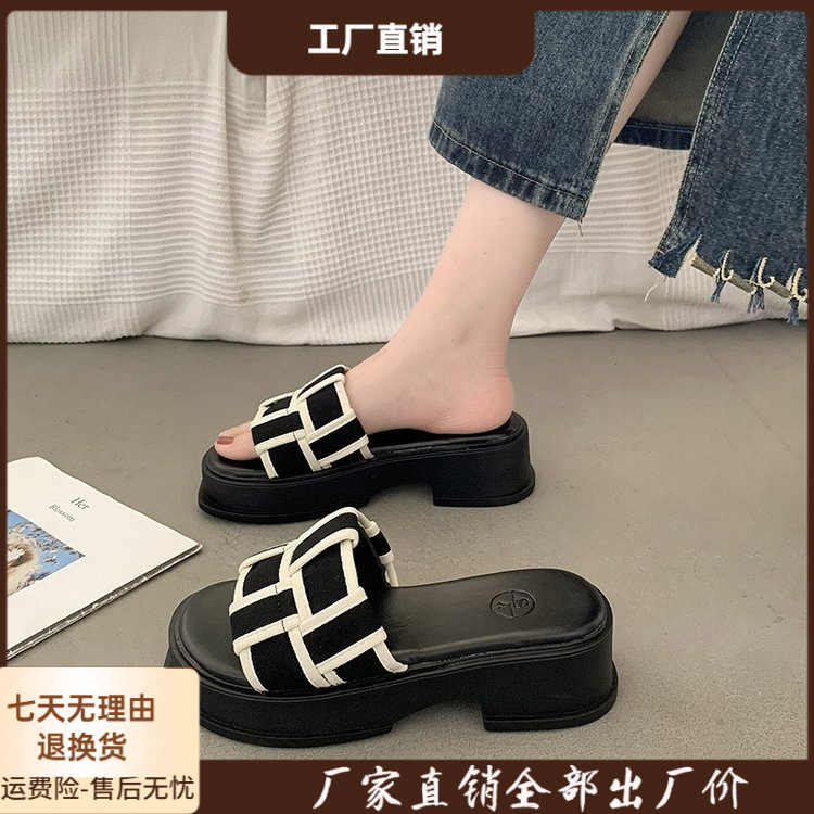 凉拖方跟橡胶居家鞋舒适四季通用潮鞋PU材质