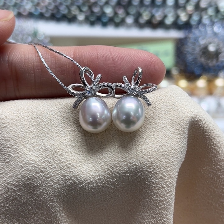 银S925镶嵌耳饰海水珍珠澳白8.8m 85号