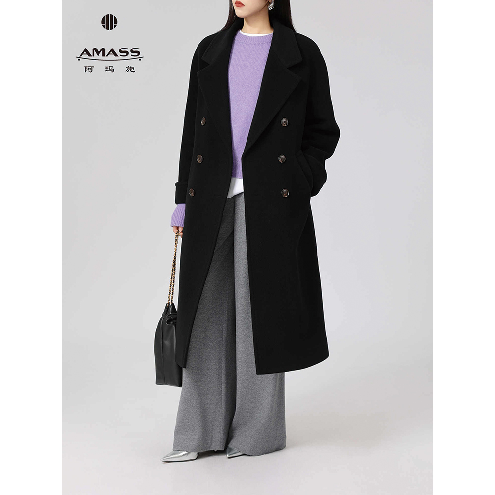 AMASS/阿玛施冬季新款高级法式气质显瘦长款羊毛毛呢大衣5400861