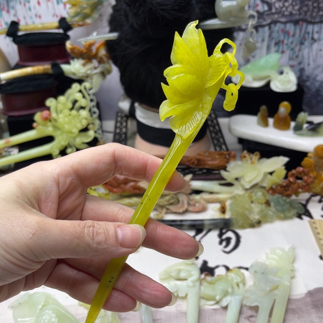【闪购商品】蛇纹石玉发饰合金