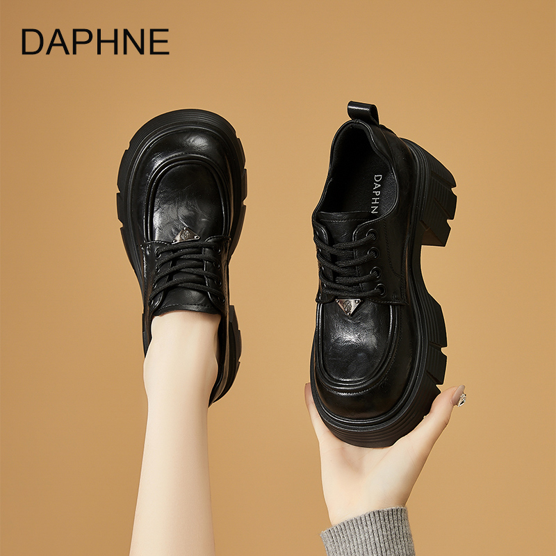 Daphne/达芙妮乐福鞋英伦风系带粗跟秋季厚底乐福鞋时尚百搭04249