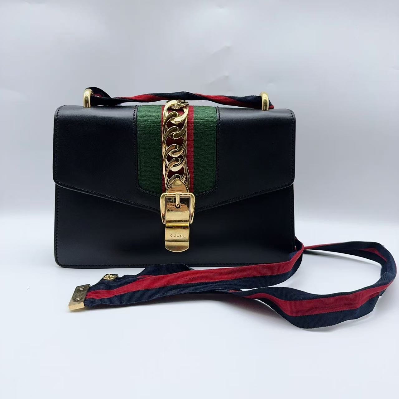 95新 GUCCI/古驰  黑色塞尔维亚单肩包  1413 6188