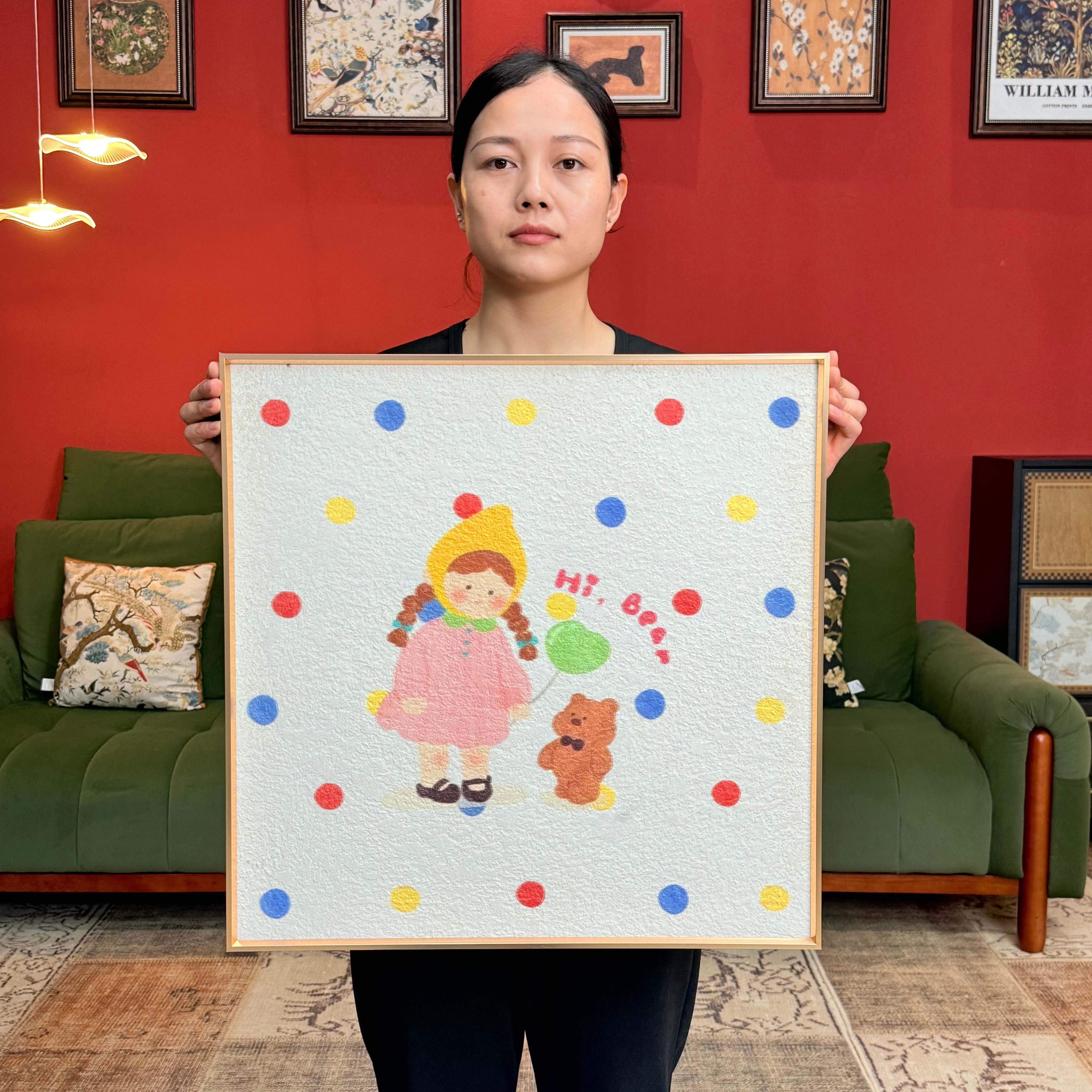 现代多巴胺女孩小熊卧室装饰画餐厅挂画D016小众装饰画5050