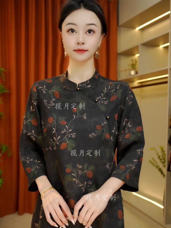 【清瑜】2025新款女装上衣T恤中长款时尚中国风修身显瘦气质冬季