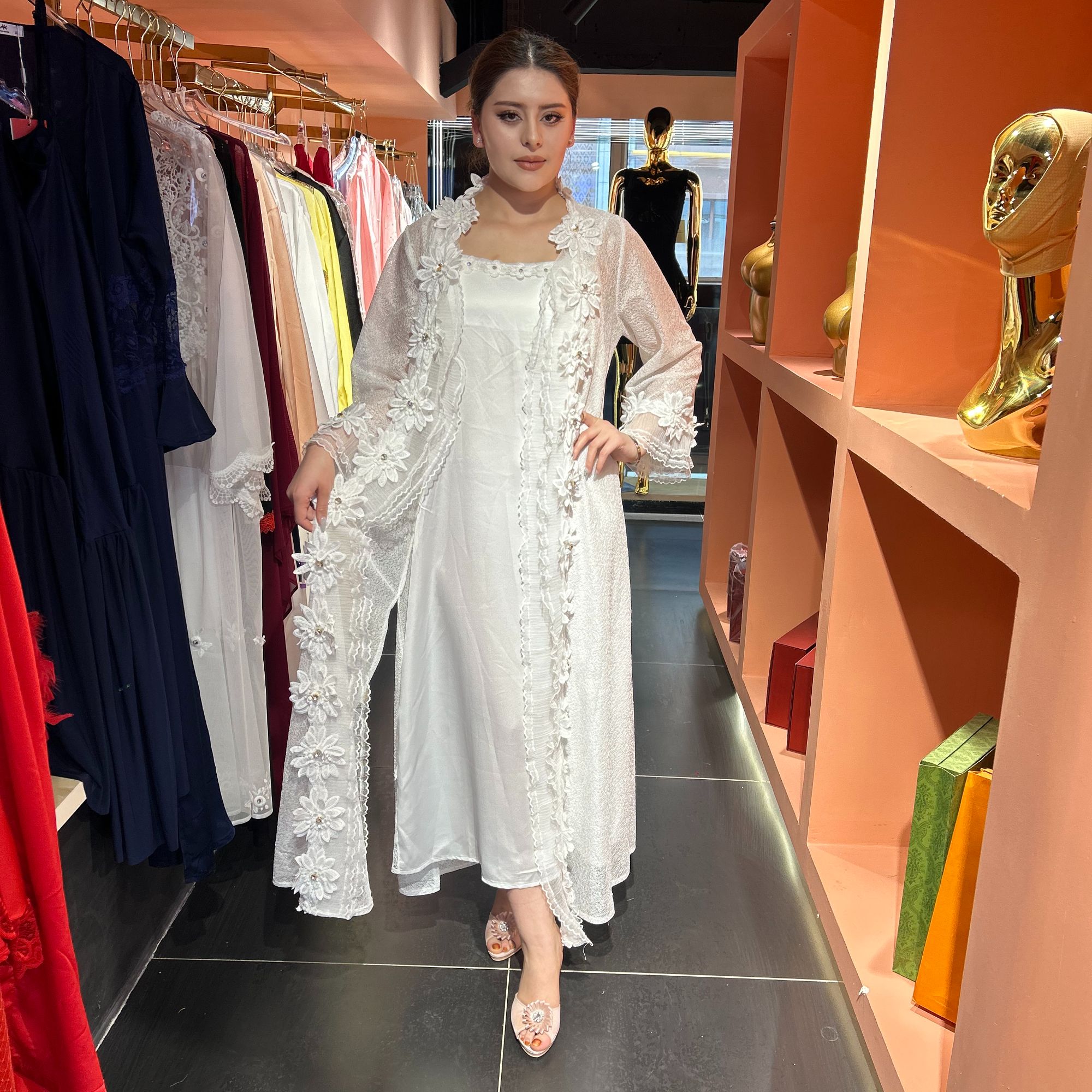 九分袖无袖薄款中长款白色睡袍纯色秋季汉服外套夏季披肩