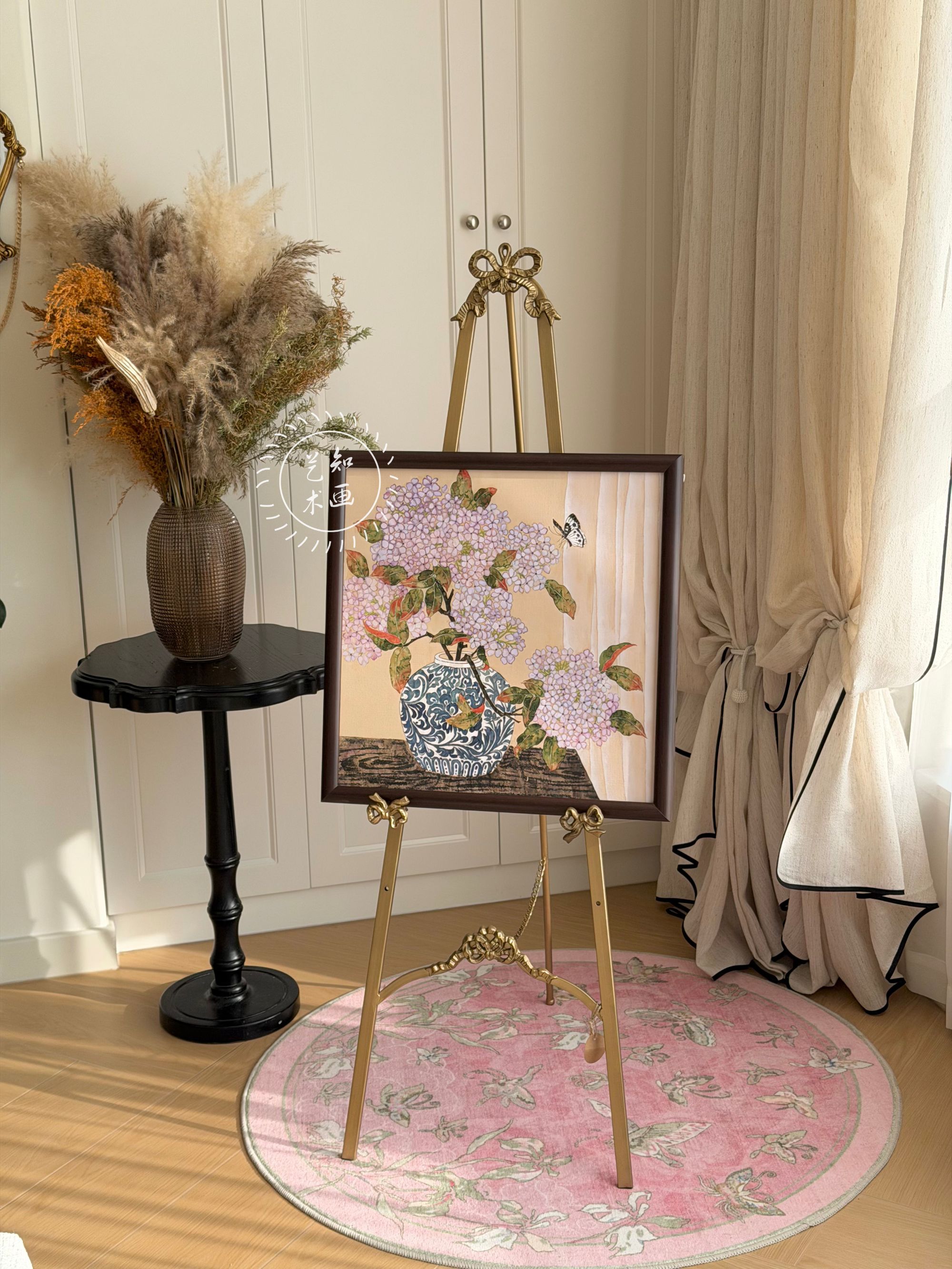 简美复古花卉客厅入户玄关挂画餐厅餐柜中古风系卧室壁过道装饰画