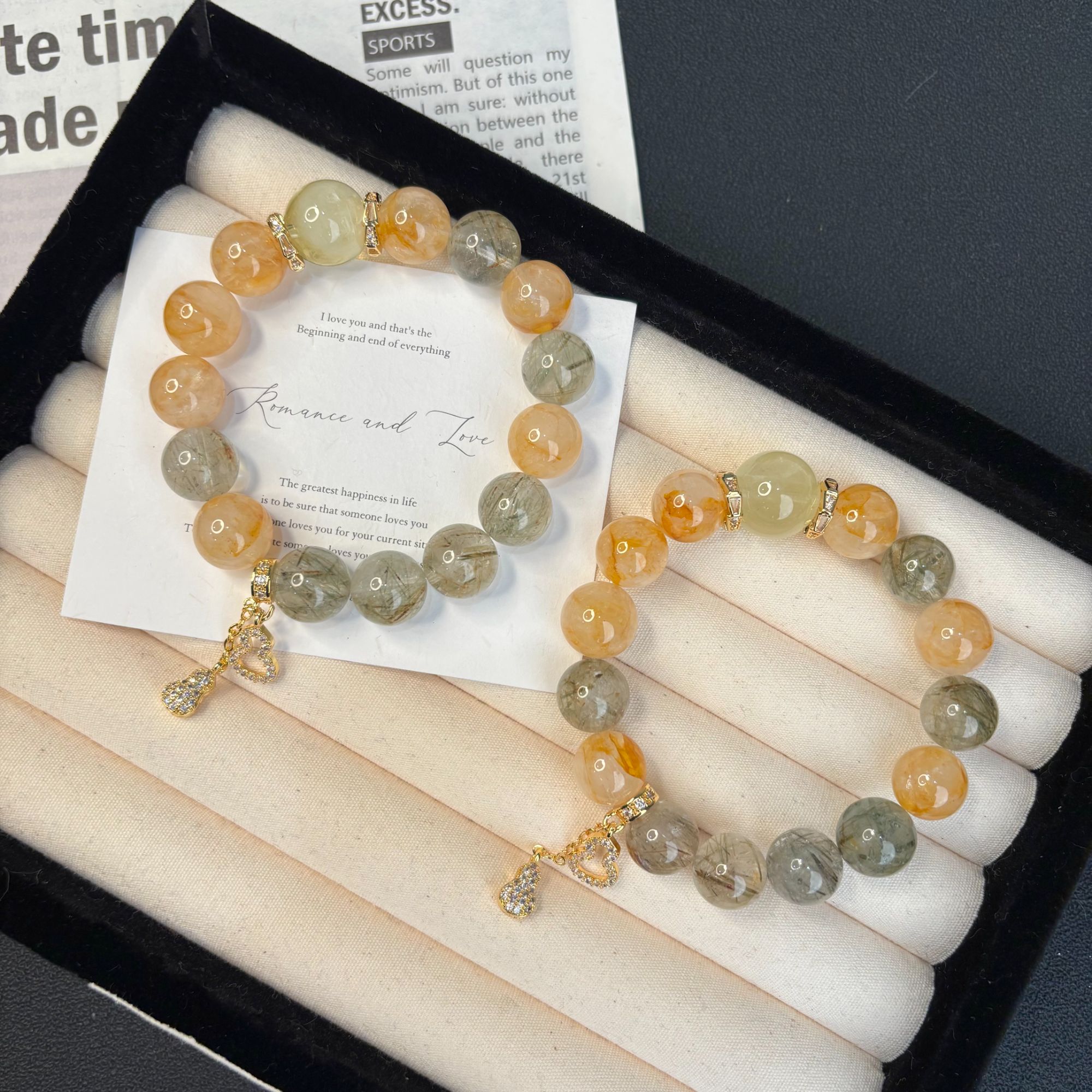 [几分欢喜]天然水晶黄胶花diy绿发晶轻奢手链多样性发一 T1281