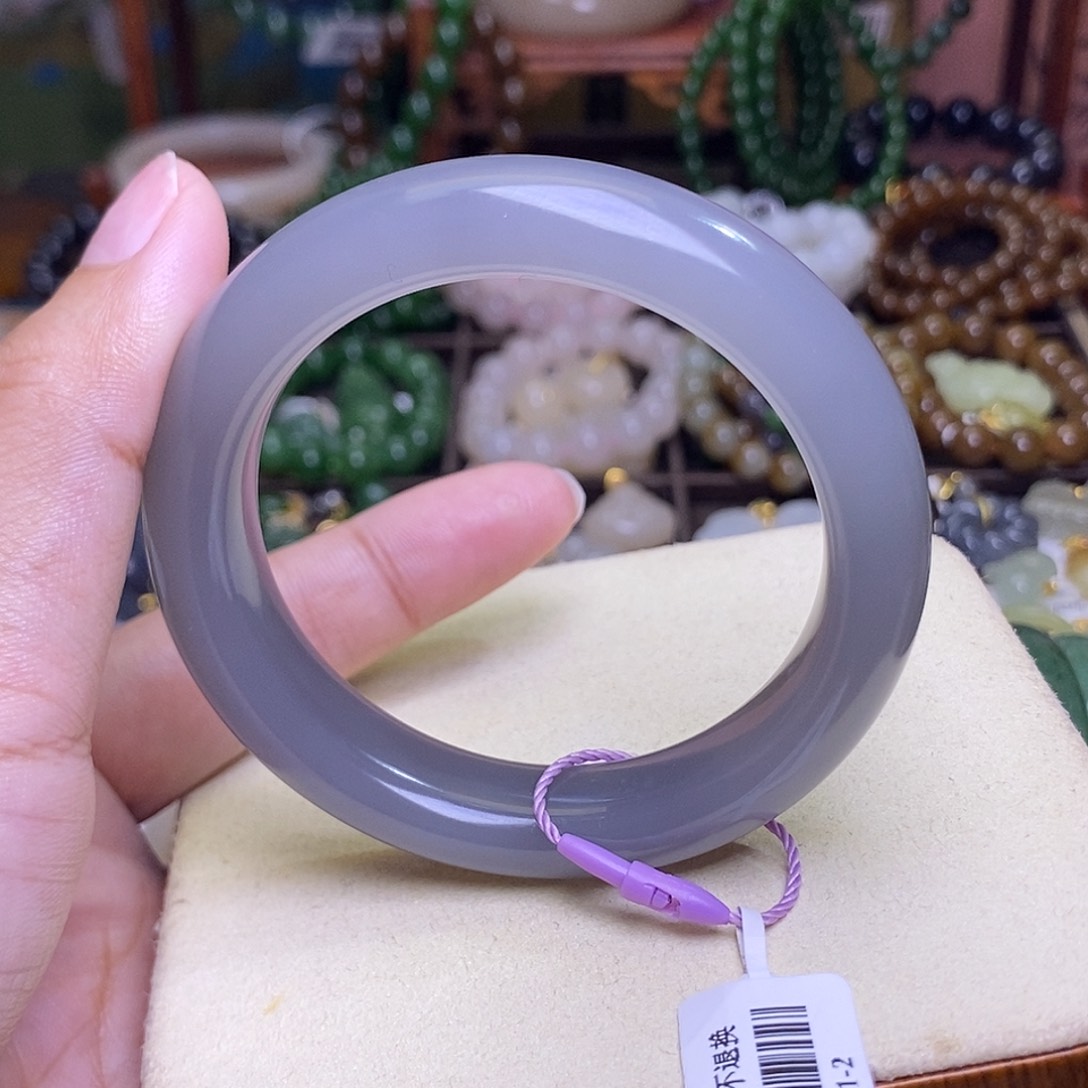 和田玉未镶嵌颈饰浓烟紫老料手镯54.5